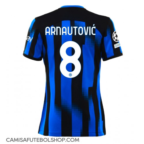 Camisa de time de futebol Inter Milan Marko Arnautovic #8 Replicas 1º Equipamento Feminina 2023-24 Manga Curta